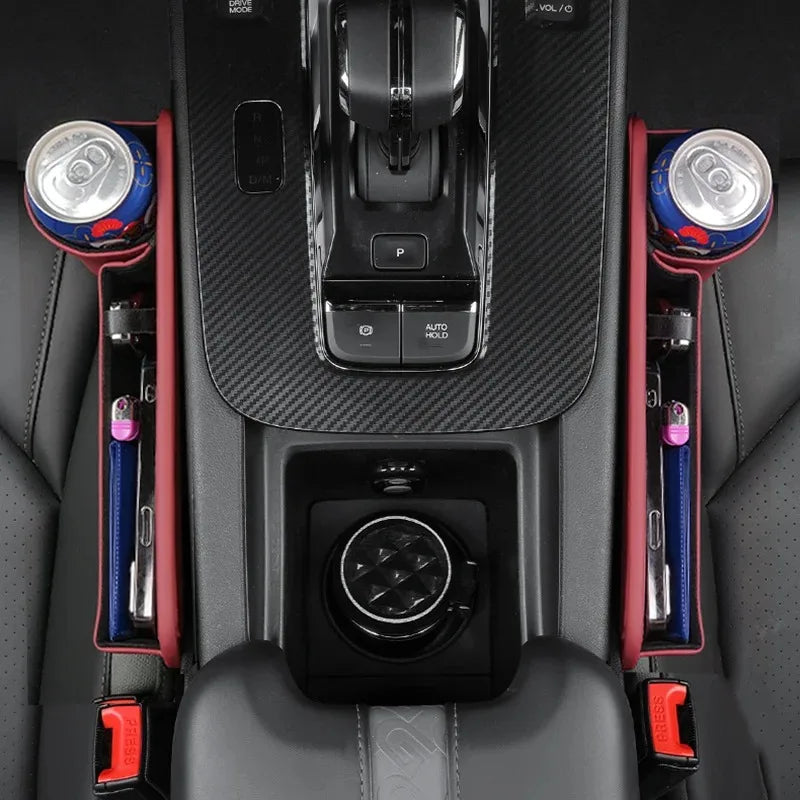 Organizador de espaço para assento de carro com suporte para copo e telefone - Couro PU