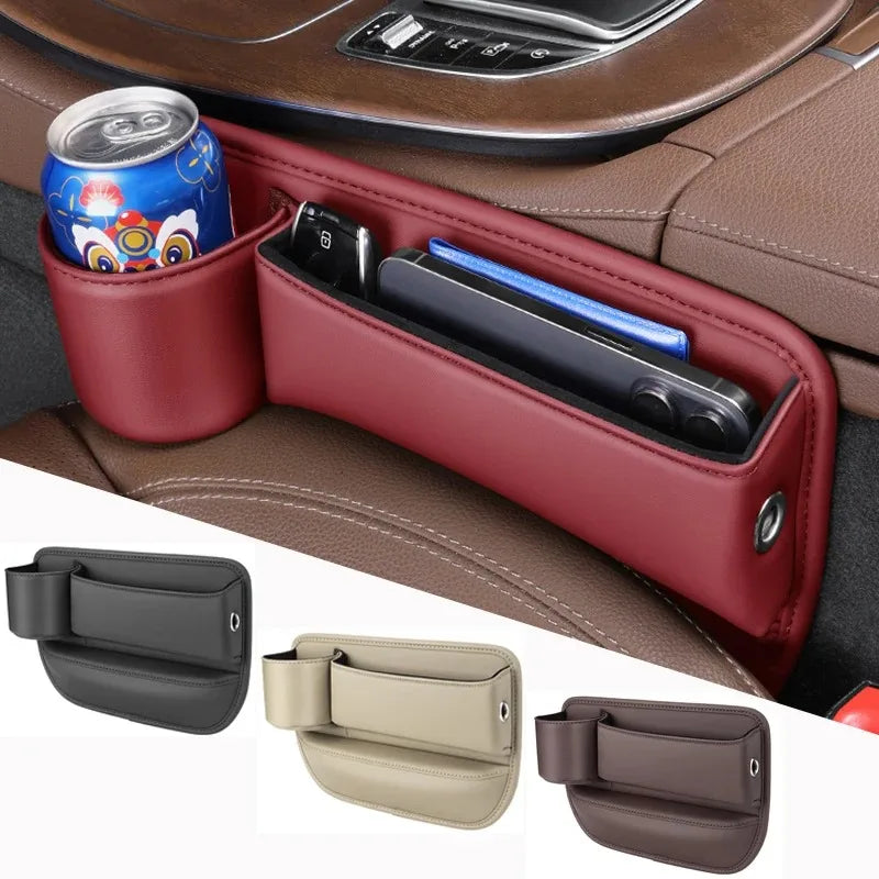 Organizador de espaço para assento de carro com suporte para copo e telefone - Couro PU