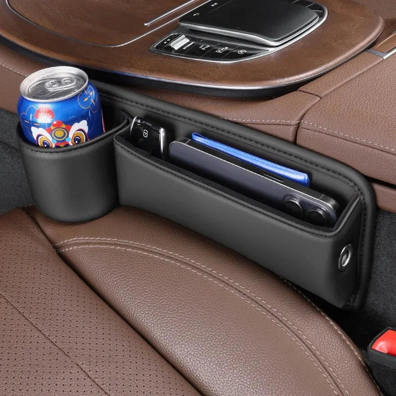 Organizador de espaço para assento de carro com suporte para copo e telefone - Couro PU