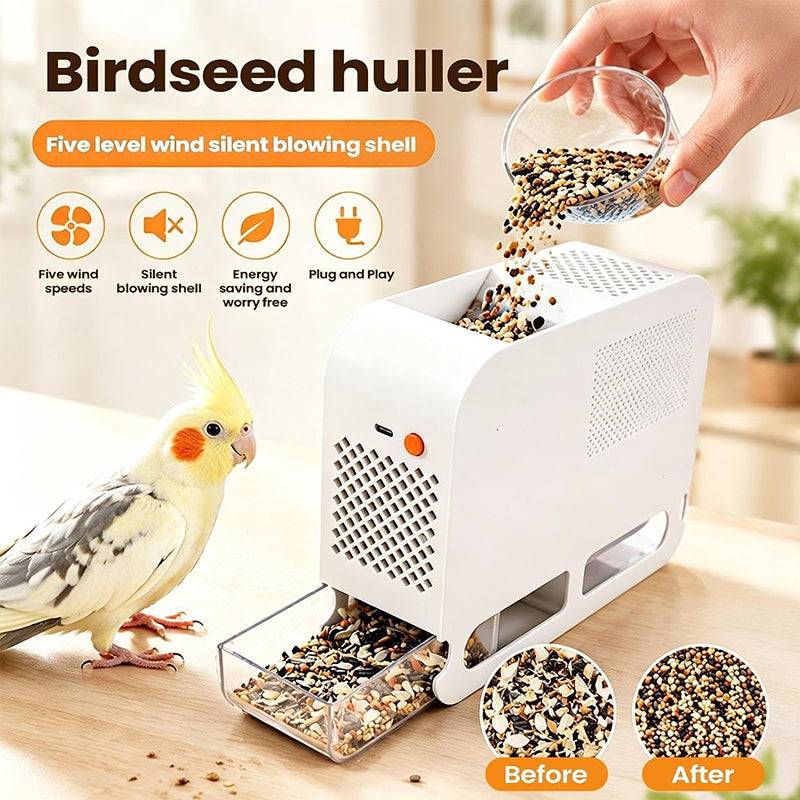 Electric bird seed shell remover in use