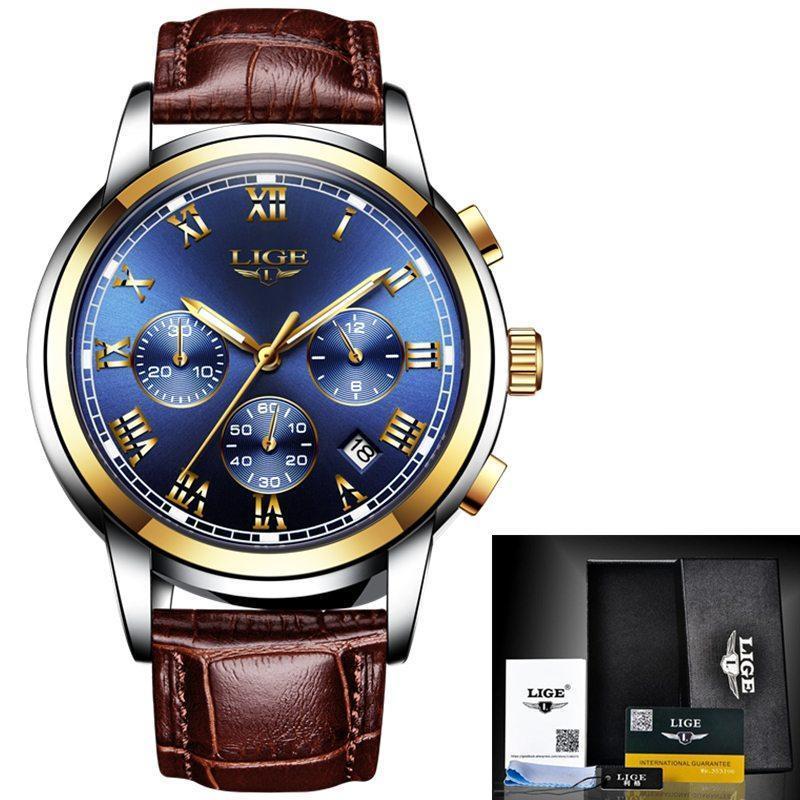 Men's 30M Waterproof Leather Quartz Watch - Black & White